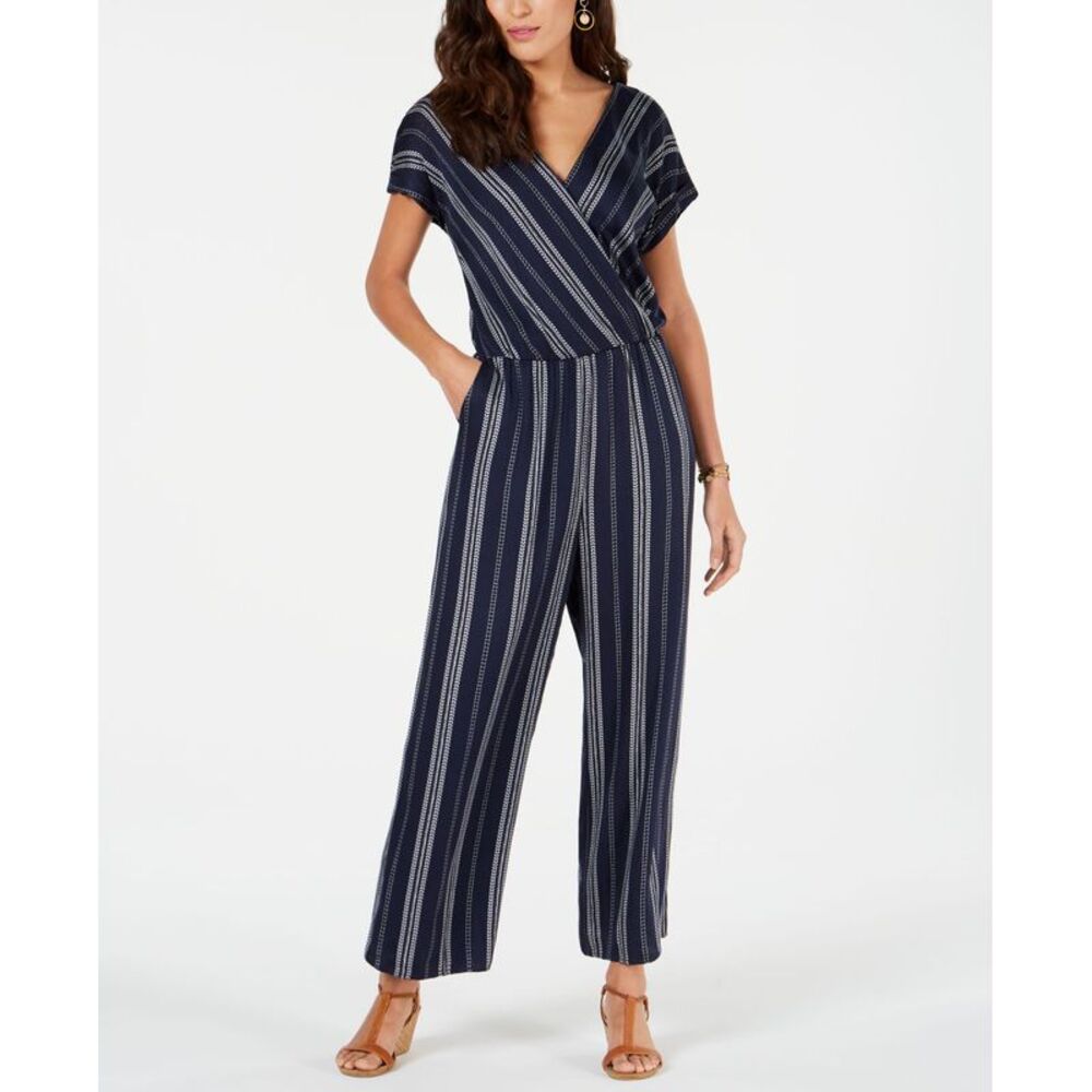 Style & Co Striped V Neck Jumpsuit